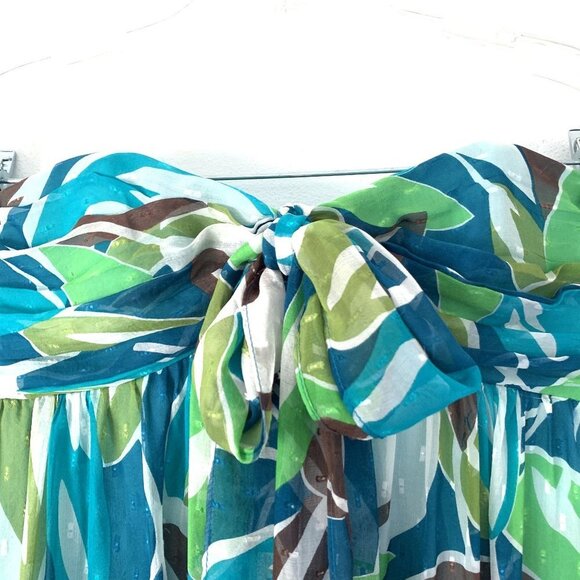 Milly Size 6 Silk Green & Blue Print Strapless Halter MiniDress - Picture 6 of 11